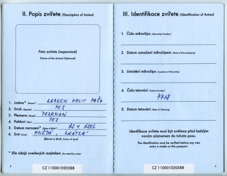 Pas zvete v zjmovm chovu (EU) - identifikan daje